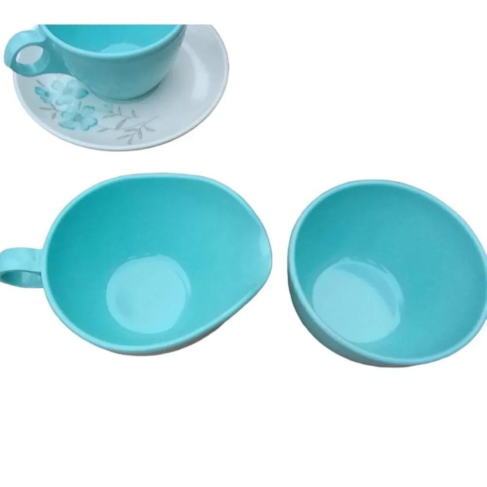Vintage Windsor melmac, set of four with creamer and sugar dishes. Robin blue vi - Picture 4 of 7